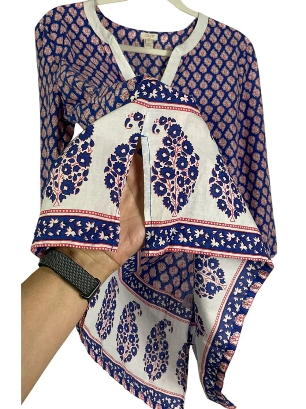 J.Crew Factory Floral Paisley Poplin Tunic Top Blue White Medium Style E9413
